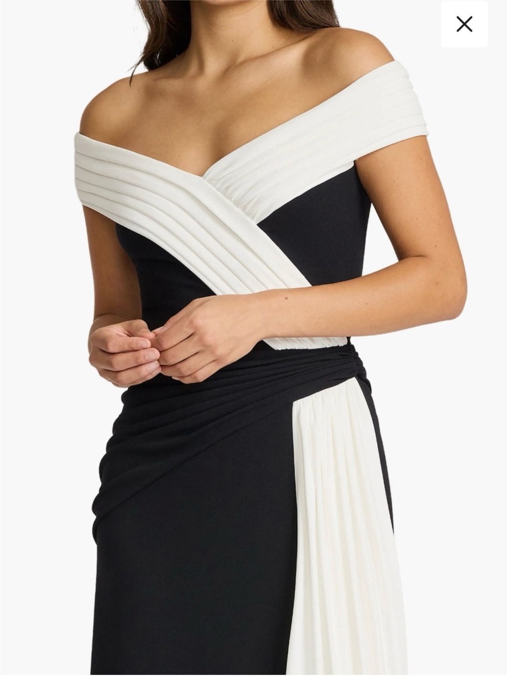 Tadashi Shoji Black and White One-Shoulder Evening Gown